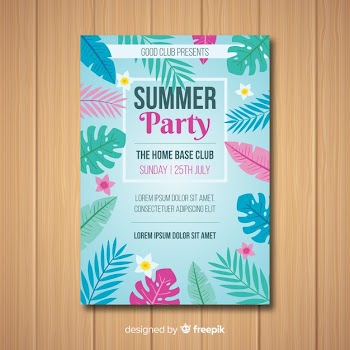 Flat summer party poster template Free Vector
