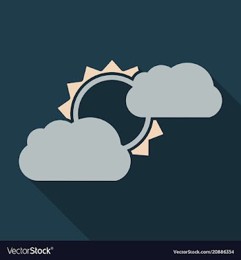 Flat sun and cloud weather web icon with long vector image
