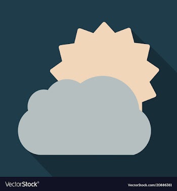 Flat sun and cloud weather web icon with long vector image
