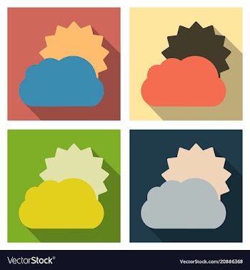 Flat sun and cloud weather web icon with long vector image
