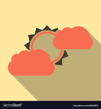 Flat sun and cloud weather web icon with long vector image