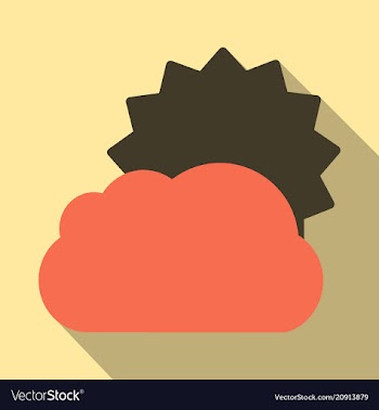 Flat sun and cloud weather web icon with long vector image
