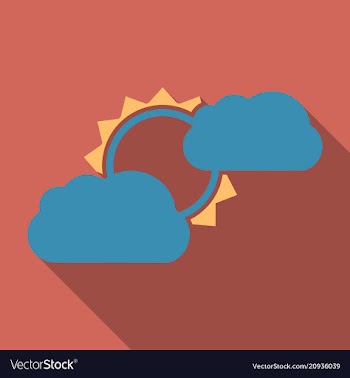 Flat sun and cloud weather web icon with long vector image