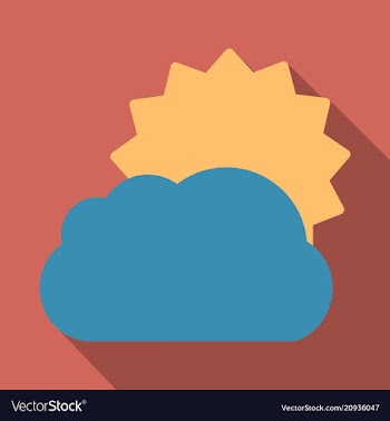 Flat sun and cloud weather web icon with long vector image