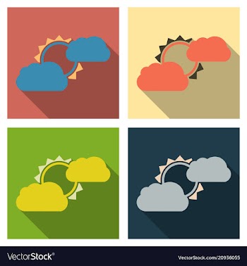 Flat sun and cloud weather web icon with long vector image