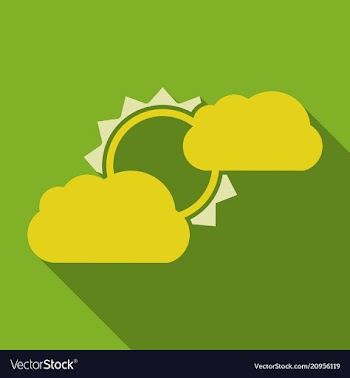 Flat sun and cloud weather web icon with long vector image