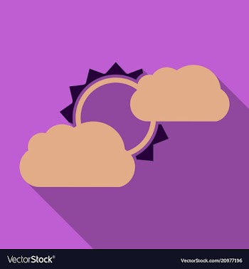 Flat sun and cloud weather web icon with long vector image