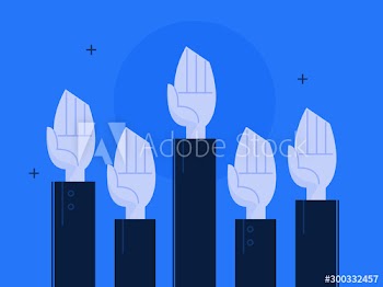 Flat vector illustration of hand raised up