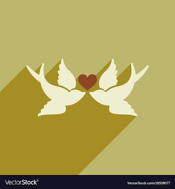 Flat web icon with long shadow birds heart vector image