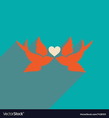 Flat web icon with long shadow birds heart vector image