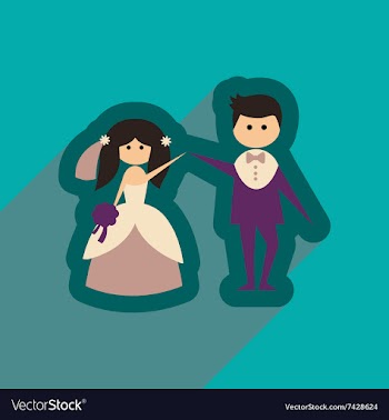 Flat web icon with long shadow bride and groom vector image
