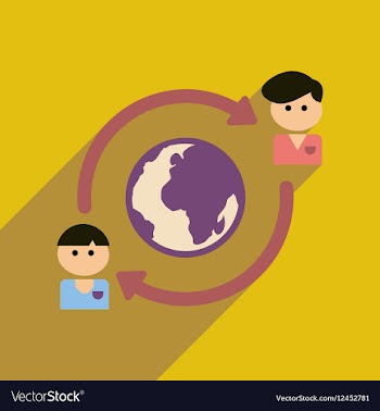 Flat web icon with long shadow businessman Earth vector image
