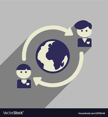 Flat web icon with long shadow businessman earth vector image