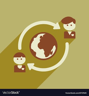 Flat web icon with long shadow businessman Earth vector image