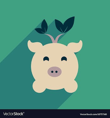 Flat web icon with long shadow eco pig vector image