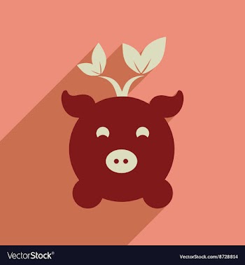 Flat web icon with long shadow eco pig vector image