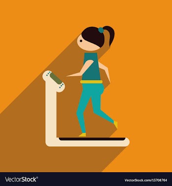 Flat web icon with long shadow girl treadmill vector image
