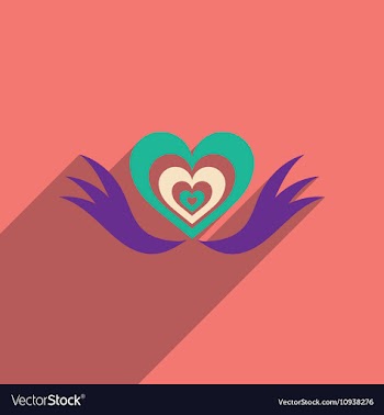 Flat web icon with long shadow heart wings vector image