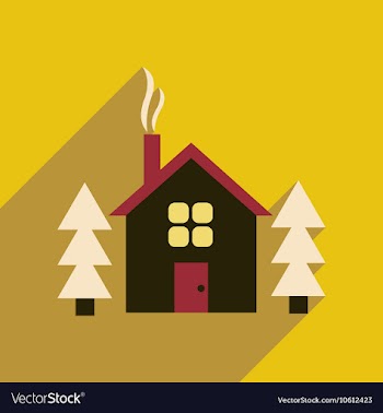 Flat web icon with long shadow house in forest vector image