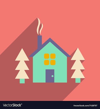 Flat web icon with long shadow house in forest vector image