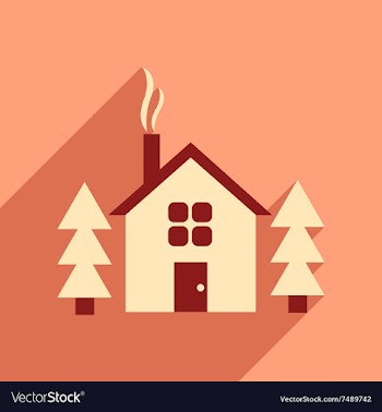 Flat web icon with long shadow house in forest vector image
