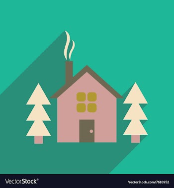 Flat web icon with long shadow house in forest vector image