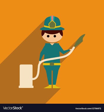 Flat web icon with long shadow man firefighter vector image