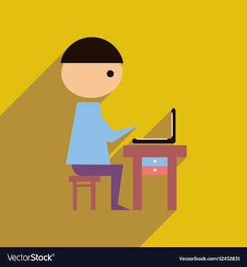 Flat web icon with long shadow man laptop vector image
