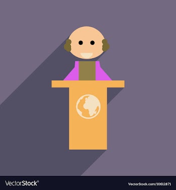 Flat web icon with long shadow man stands Tribune vector image