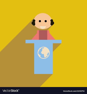 Flat web icon with long shadow man stands Tribune vector image