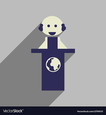 Flat web icon with long shadow man stands tribune vector image