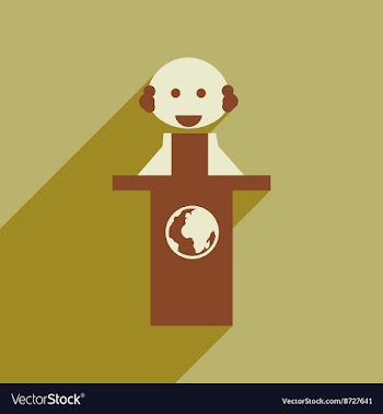 Flat web icon with long shadow man stands Tribune vector image