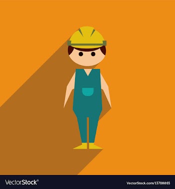 Flat web icon with long shadow man worker vector image