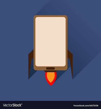 Flat web icon with long shadow mobile rocket vector image