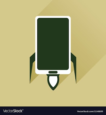 Flat web icon with long shadow mobile rocket vector image