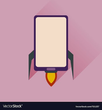 Flat web icon with long shadow mobile rocket vector image