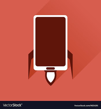 Flat web icon with long shadow mobile rocket vector image