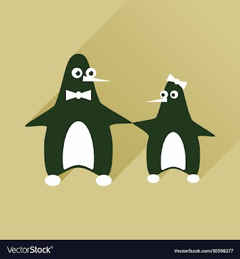 Flat web icon with long shadow pair penguins vector image