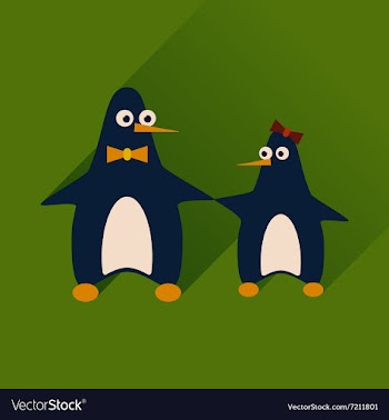 Flat web icon with long shadow pair penguins vector image