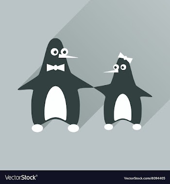 Flat web icon with long shadow pair penguins vector image