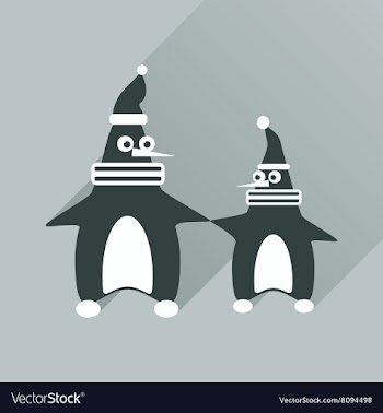 Flat web icon with long shadow pair penguins vector image