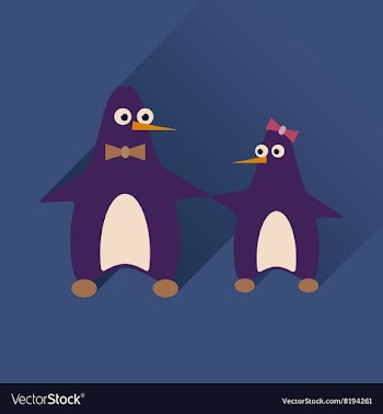 Flat web icon with long shadow pair penguins vector image
