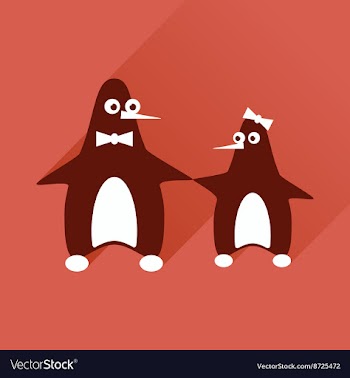 Flat web icon with long shadow pair penguins vector image