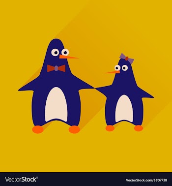 Flat web icon with long shadow pair penguins vector image