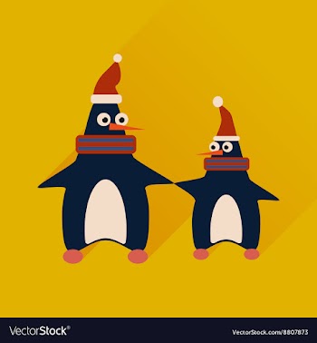 Flat web icon with long shadow pair penguins vector image