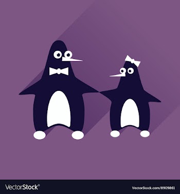 Flat web icon with long shadow pair penguins vector image