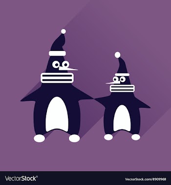 Flat web icon with long shadow pair penguins vector image