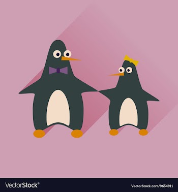 Flat web icon with long shadow pair penguins vector image