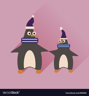 Flat web icon with long shadow pair penguins vector image