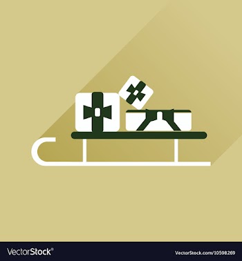 Flat web icon with long shadow presents on sledge vector image